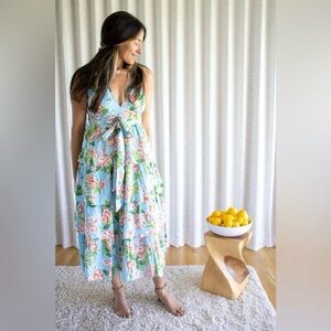 Banjanan Eliza Floral Tiered Midi Dress New Sky Blue XS